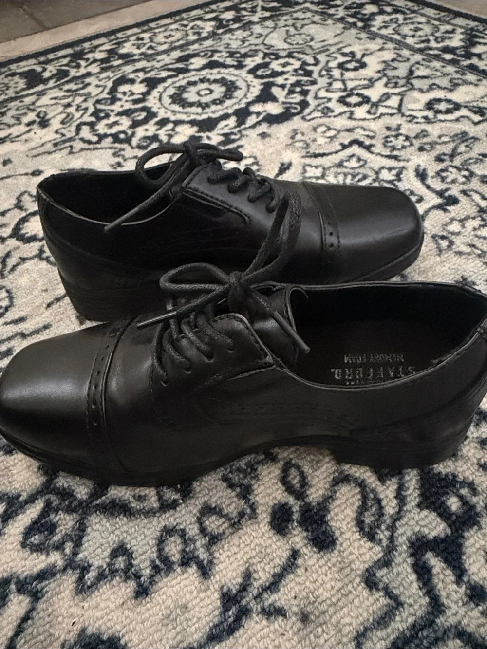👞 Stafford Classic Black Boy’s Cap-Toe Lace-Up Dress Shoes